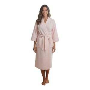 Aegean Apparel Women’s Pink Waffle Wave Cotton Kimono Wrap Robe One Size Pockets